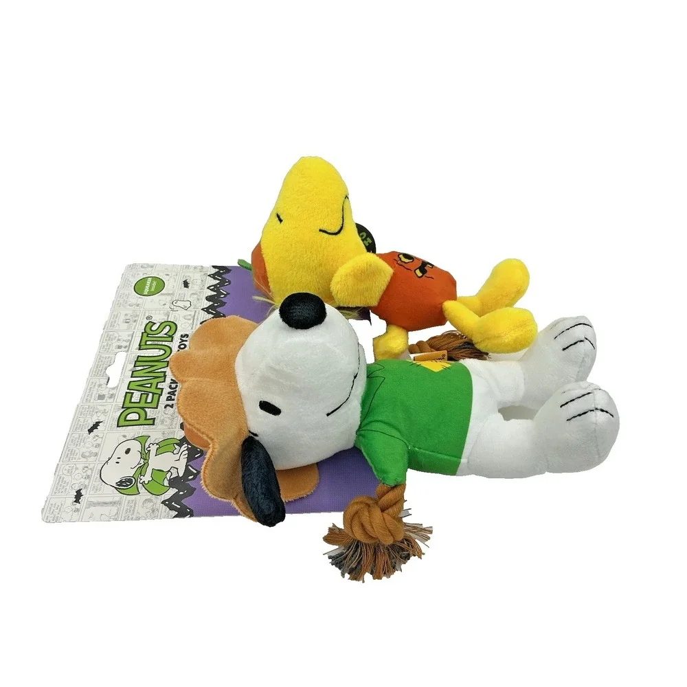 Snoopy Woodstock Halloween Plush Dog Toys 2Pack Peanuts Jack O Lantern Scarecrow